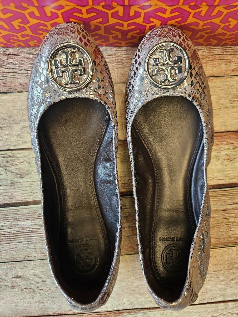 Tory Burch Heidi Metallic Snake-Embossed Leather Ballet Flats - Picture 7 of 9